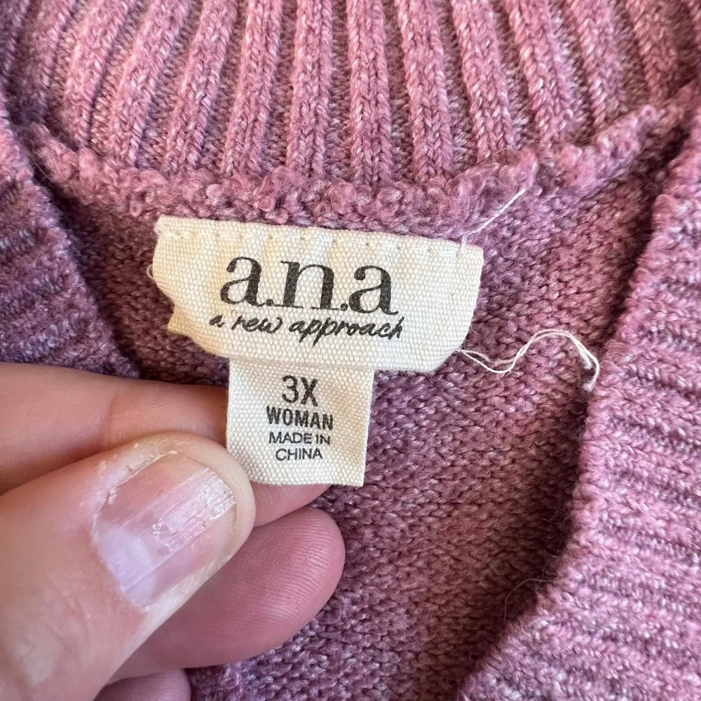 ANA A NEW APPROACH‎ Women's Pink Heathered V-Neck Sweater Tunic Plus Size 3X